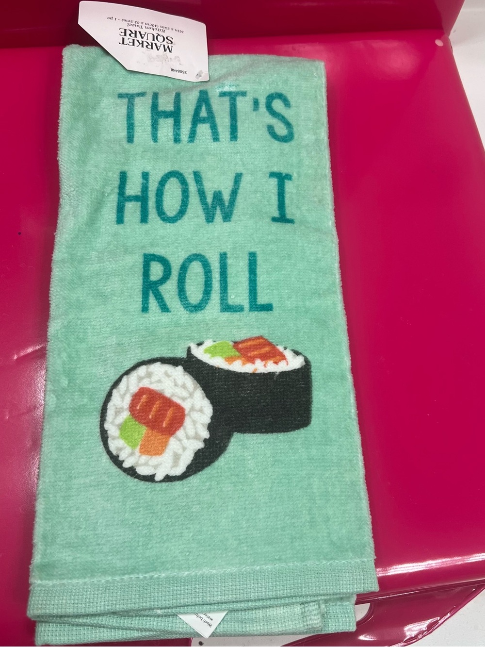 Kitchen Towel - Mint Green "That's How I Roll" Sushi Design - Picture 2 of 3